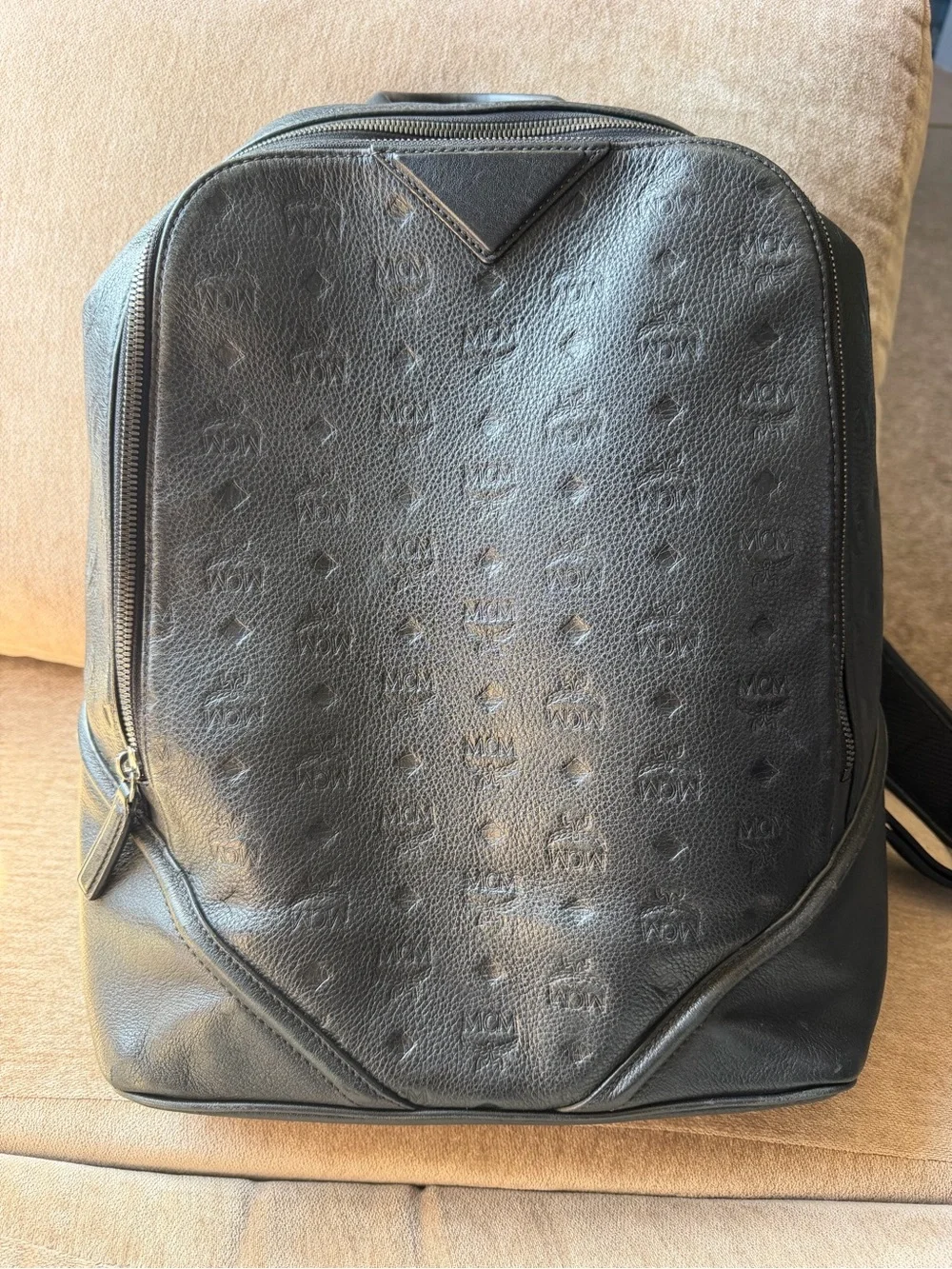 MCM Black Embossed Leather Backpack